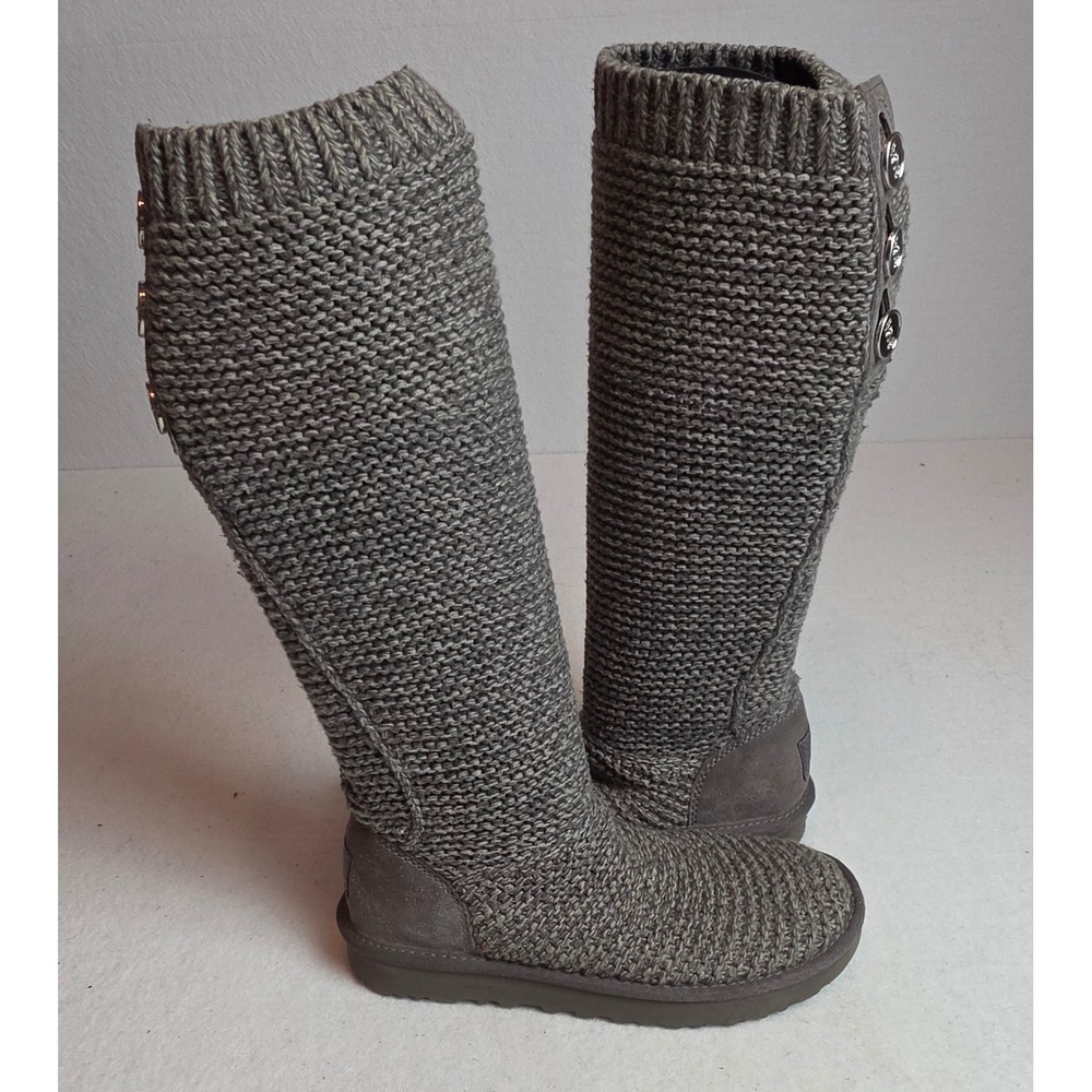 UGG Australia Lattice Cardy Grey Knit Tall Button Boots 5829